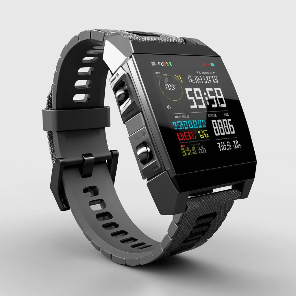 Braccialetto futuristico con touchscreen e interfaccia tecnica