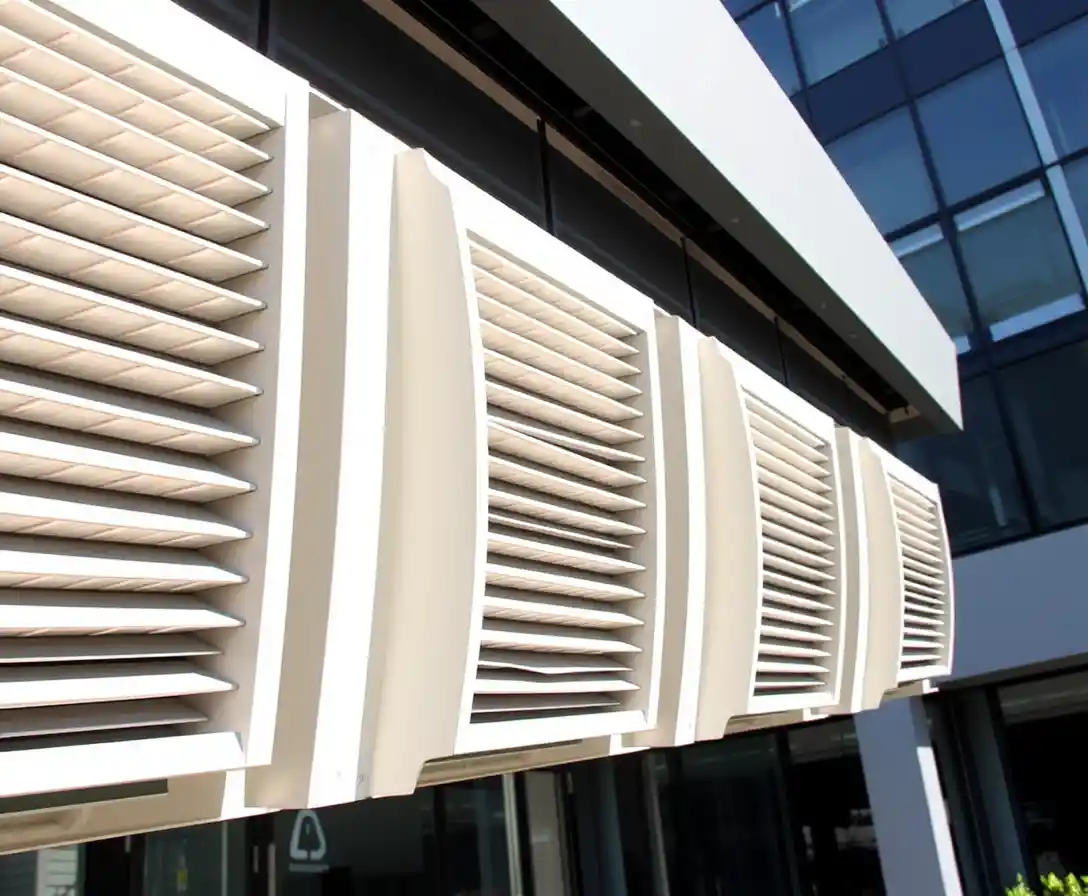 Specialized acoustic louvers on a modern building facade