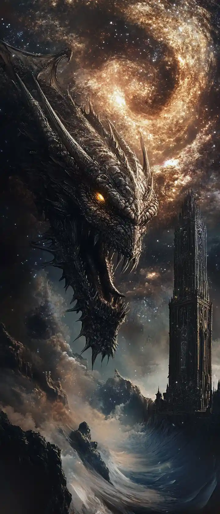 Colossal Dragon Skull With Gothic Cosmic Architecture