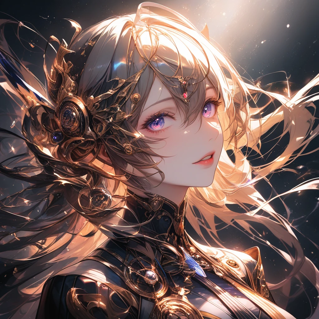 Anime-Heldin im leuchtenden Steampunk-Wirbel – Porträt