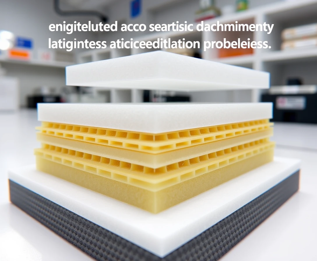 Primo piano di materiale fonoassorbente ingegnerizzato in laboratorio