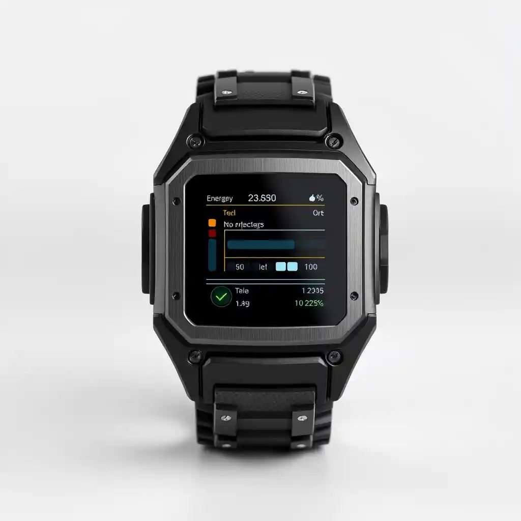 Dispositivo de pulso futurista com tela sensível ao toque e pulseira de titânio
