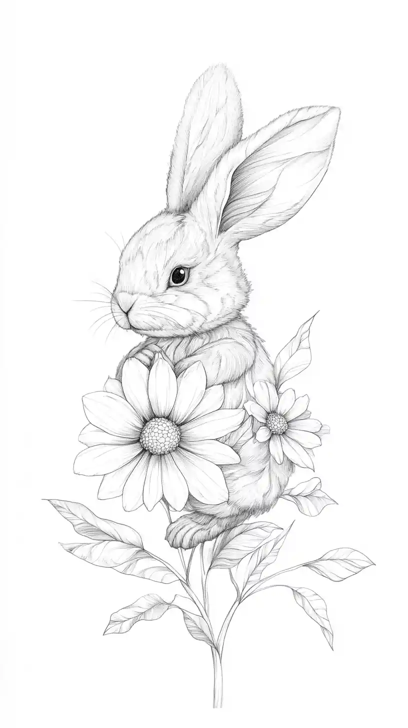 Peaceful rabbit seamlessly merged with blooming daisy petals