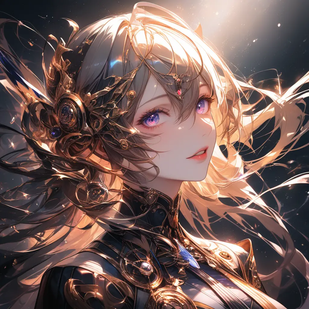 Anime-Heldin im leuchtenden Steampunk-Wirbel – Porträt