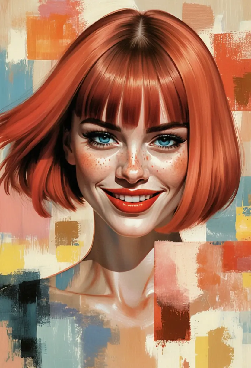 Retrato pop art de garota ruiva com olhos turquesa