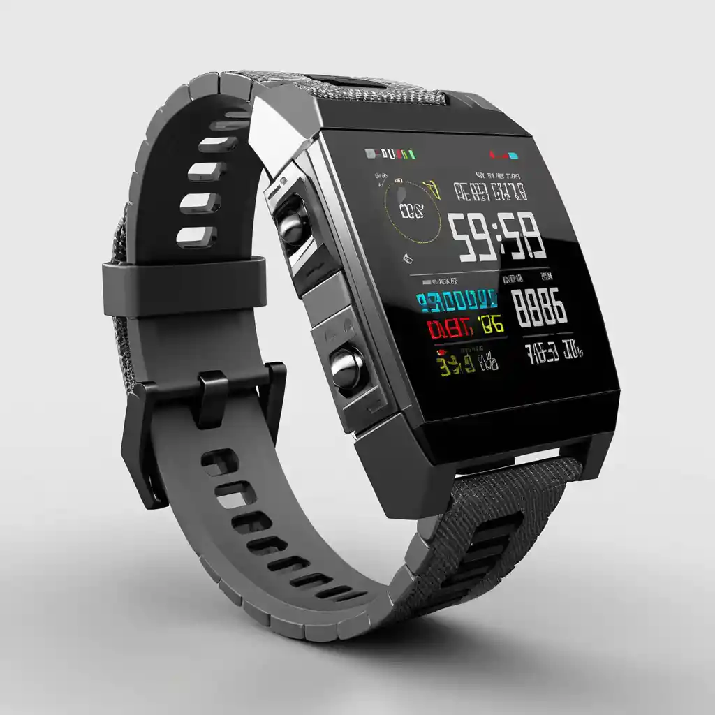 Braccialetto futuristico con touchscreen e interfaccia tecnica