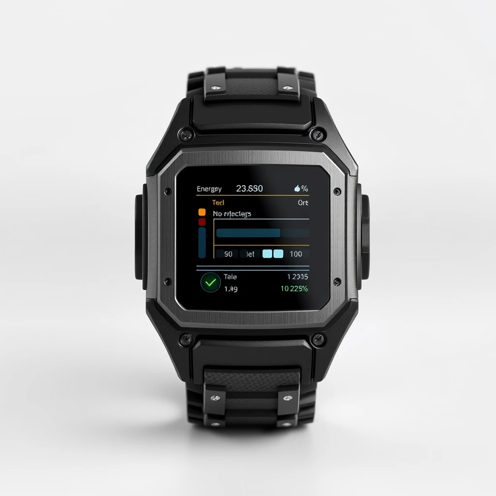 Dispositivo de pulso futurista com tela sensível ao toque e pulseira de titânio