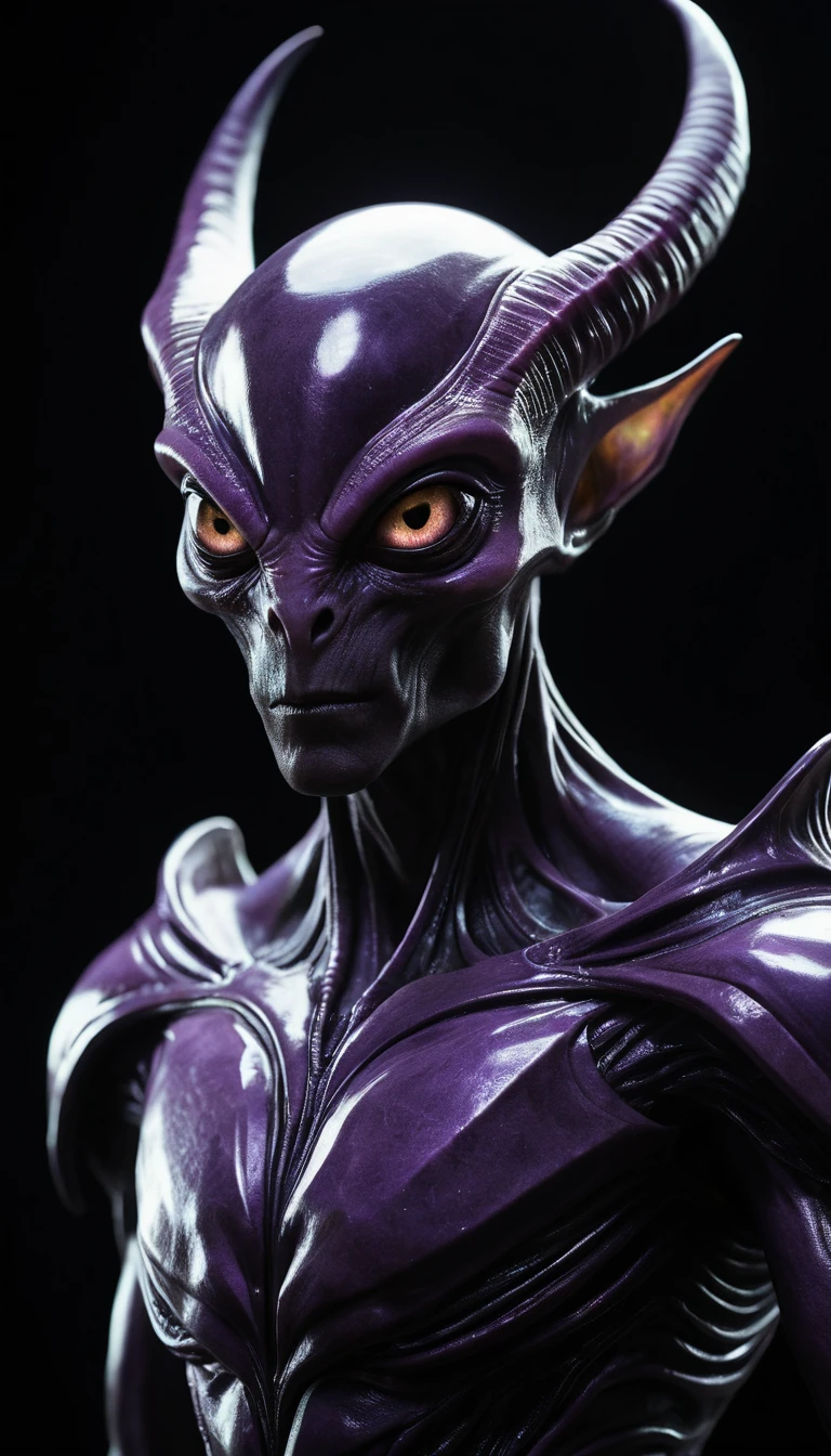 Alien roxo majestoso flutuando em um vazio cósmico escuro
