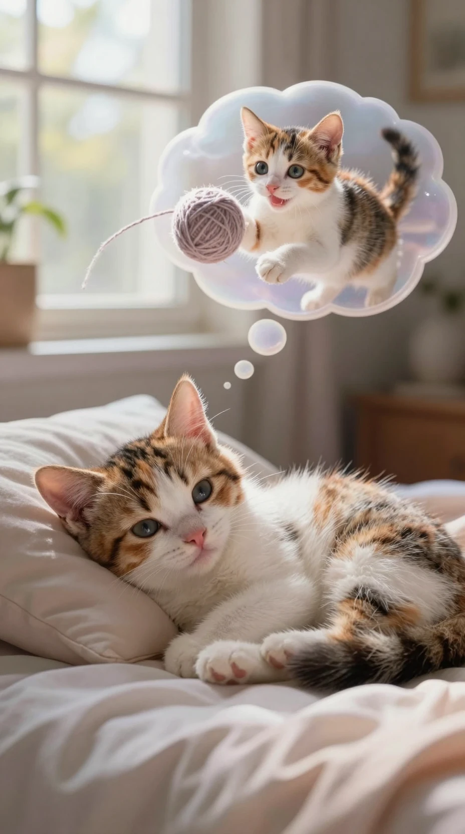 Gatinha malhada dormindo tranquilamente em uma cama aconchegante