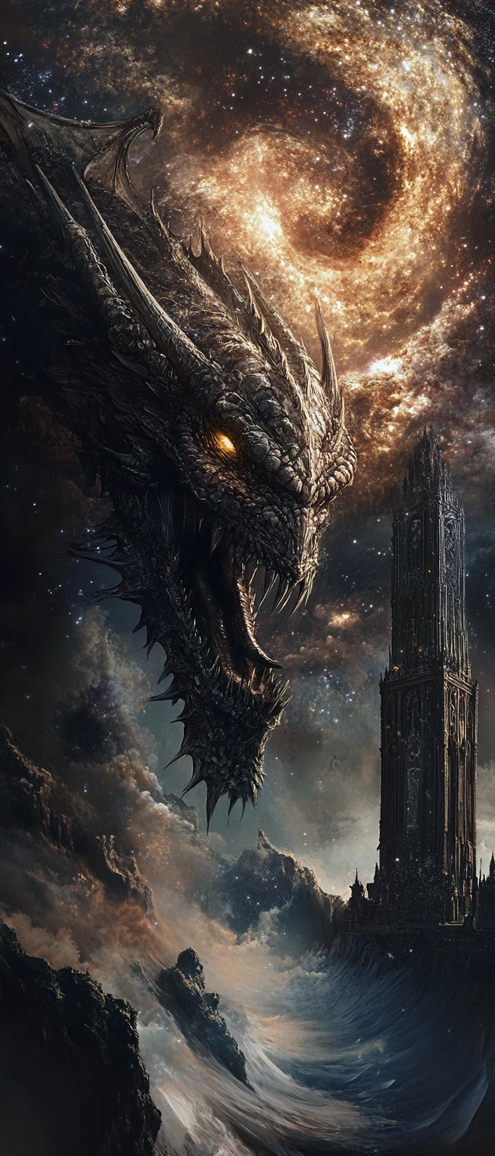 Colossal Dragon Skull With Gothic Cosmic Architecture