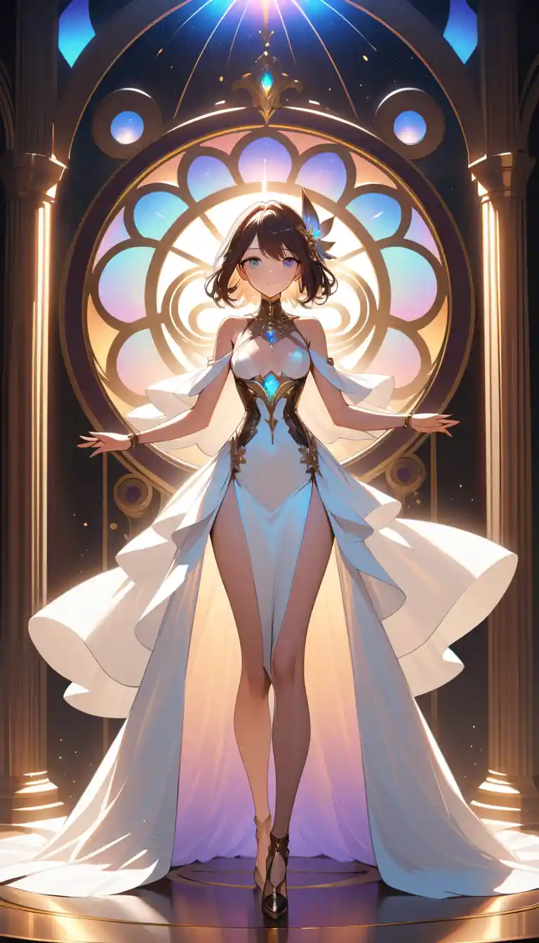Majestätische Anime-Heldin in einem leuchtenden Steampunk-Wirbel