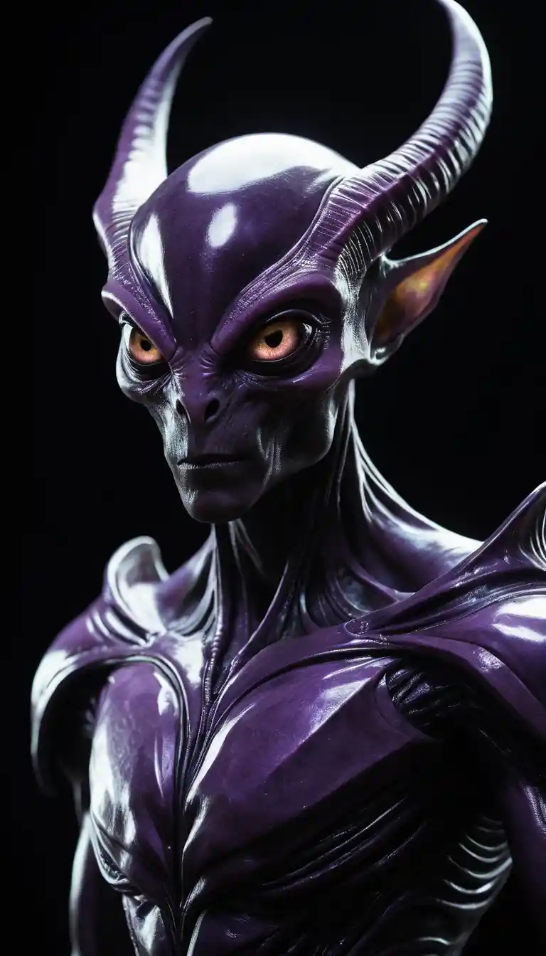 Alien roxo majestoso flutuando em um vazio cósmico escuro