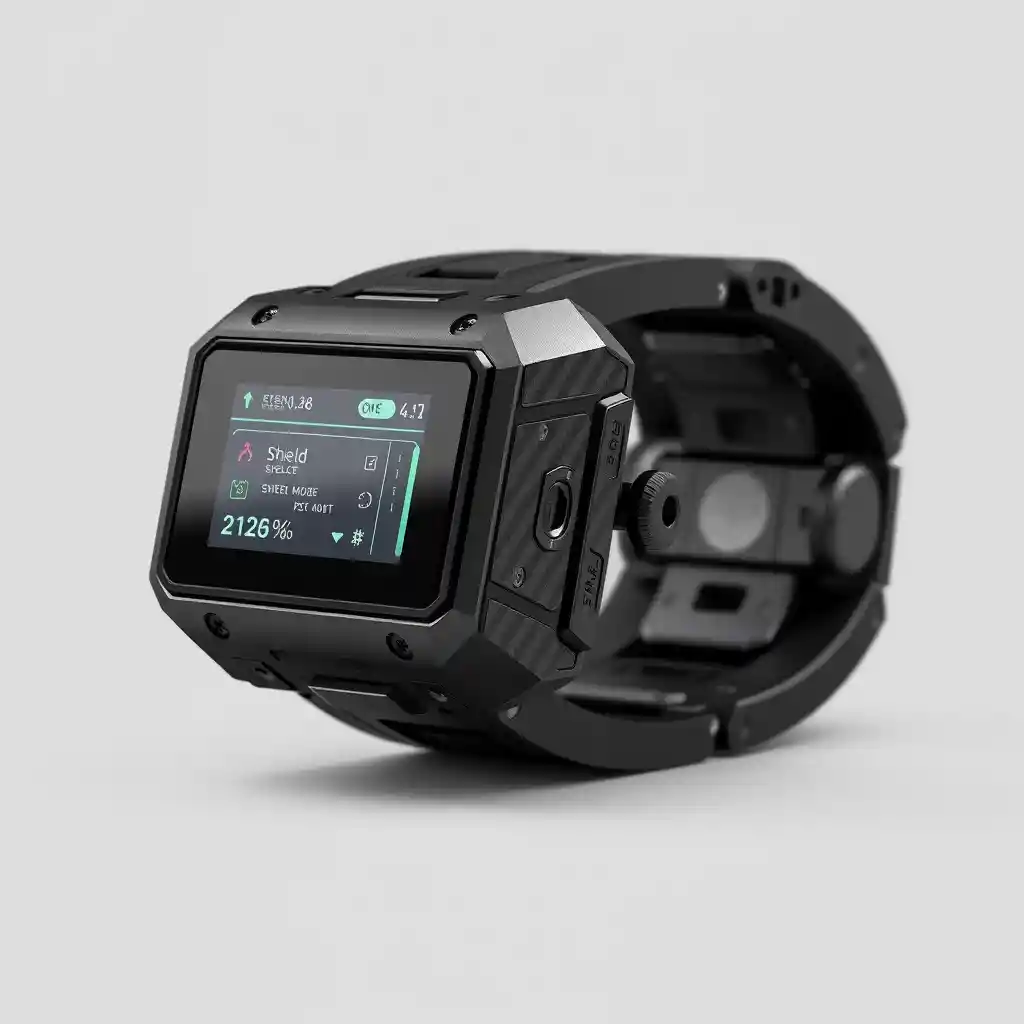 Bracciale futuristico con touchscreen e interfaccia tecnologica