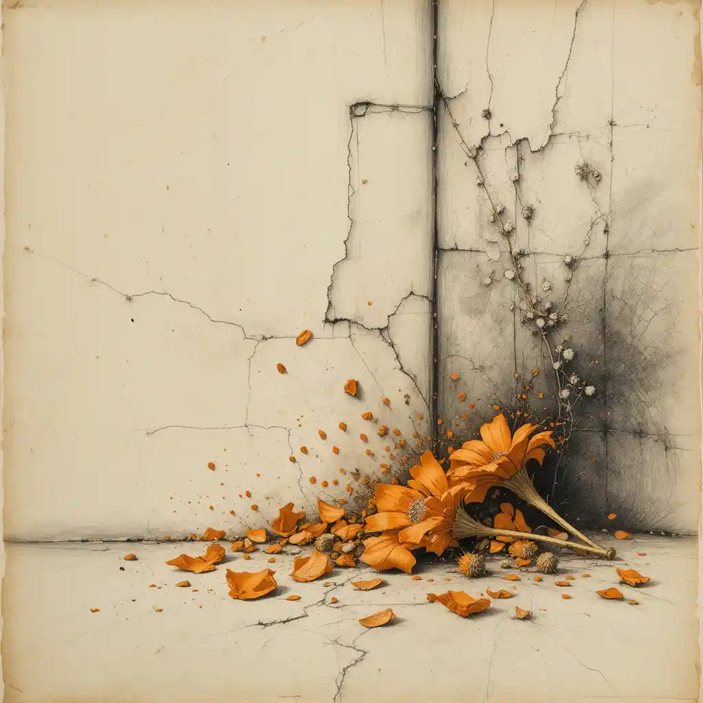 Charcoal Study Of An Indian Marigold On Aged Parchment
