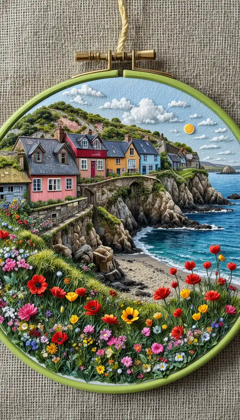 Colorate case sulla spiaggia ricamate lungo una costa selvaggia