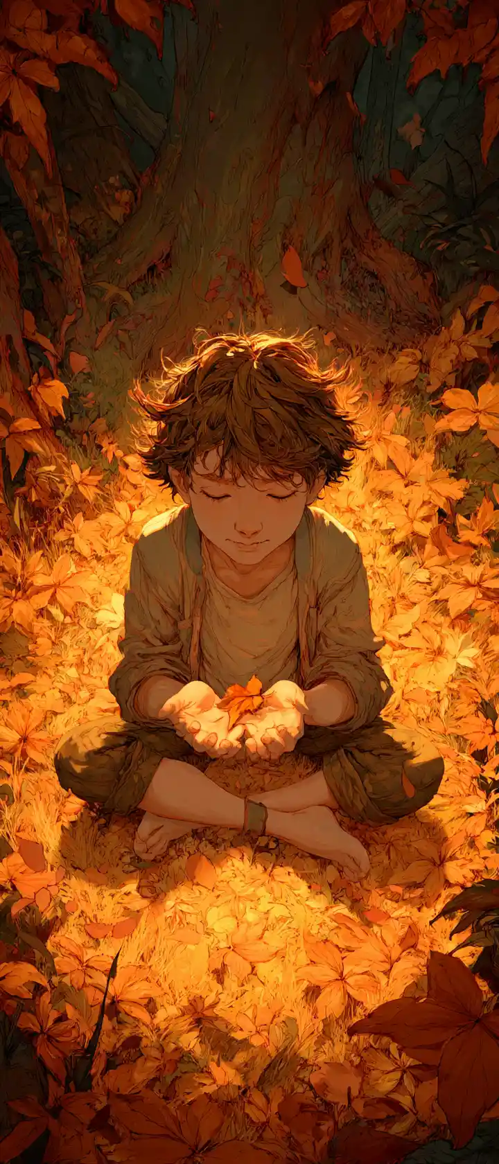 Teenager, der bei Sonnenuntergang auf einer Herbstlichtung meditiert