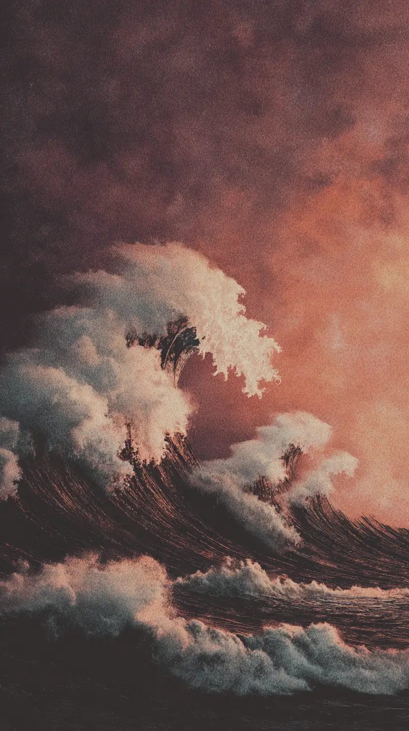 超現實的海浪在遙遠地平線下翻湧拍打