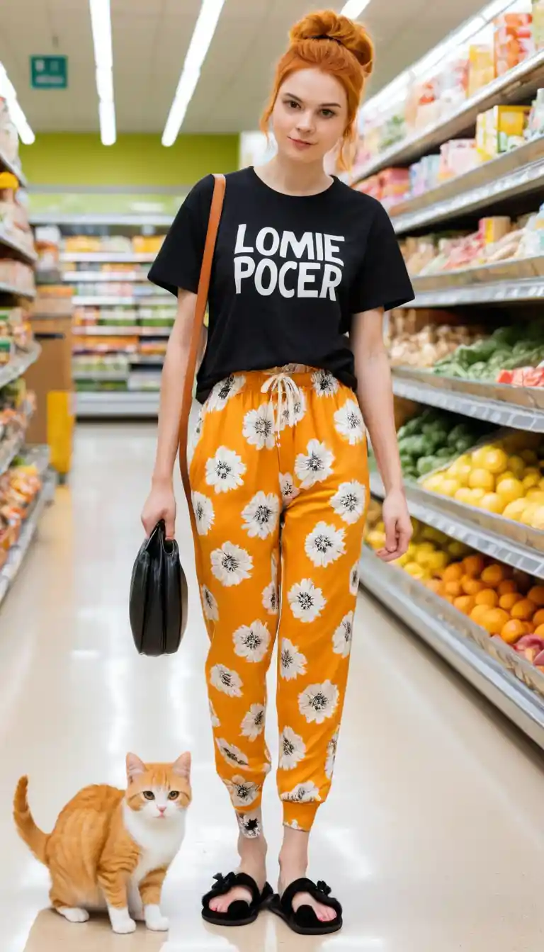 Vermenschlichte orangefarbene Katzen beim gemeinsamen Einkaufen im Supermarkt