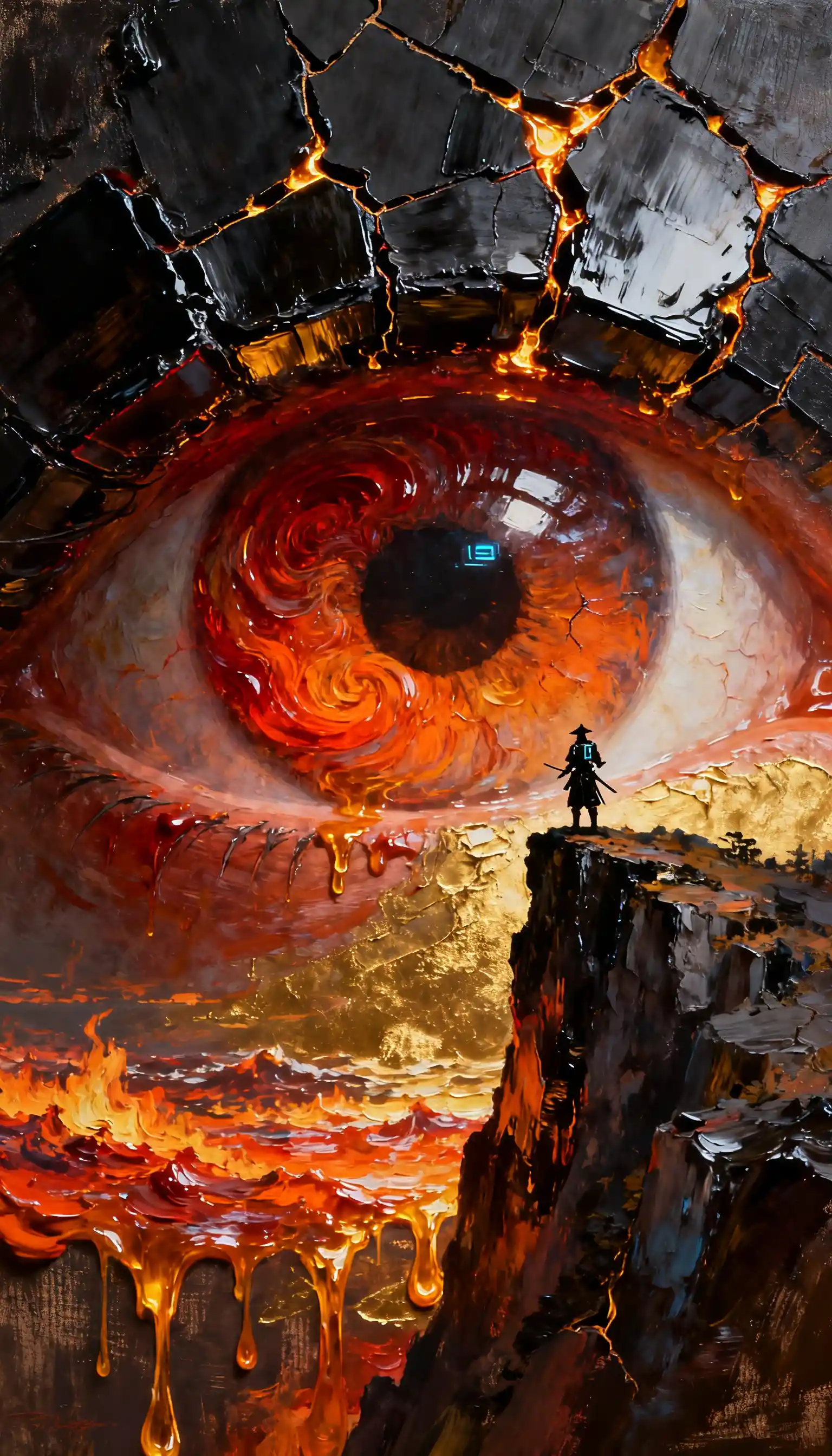 Surrealistisches Ölgemälde einer gigantischen Augenlandschaft