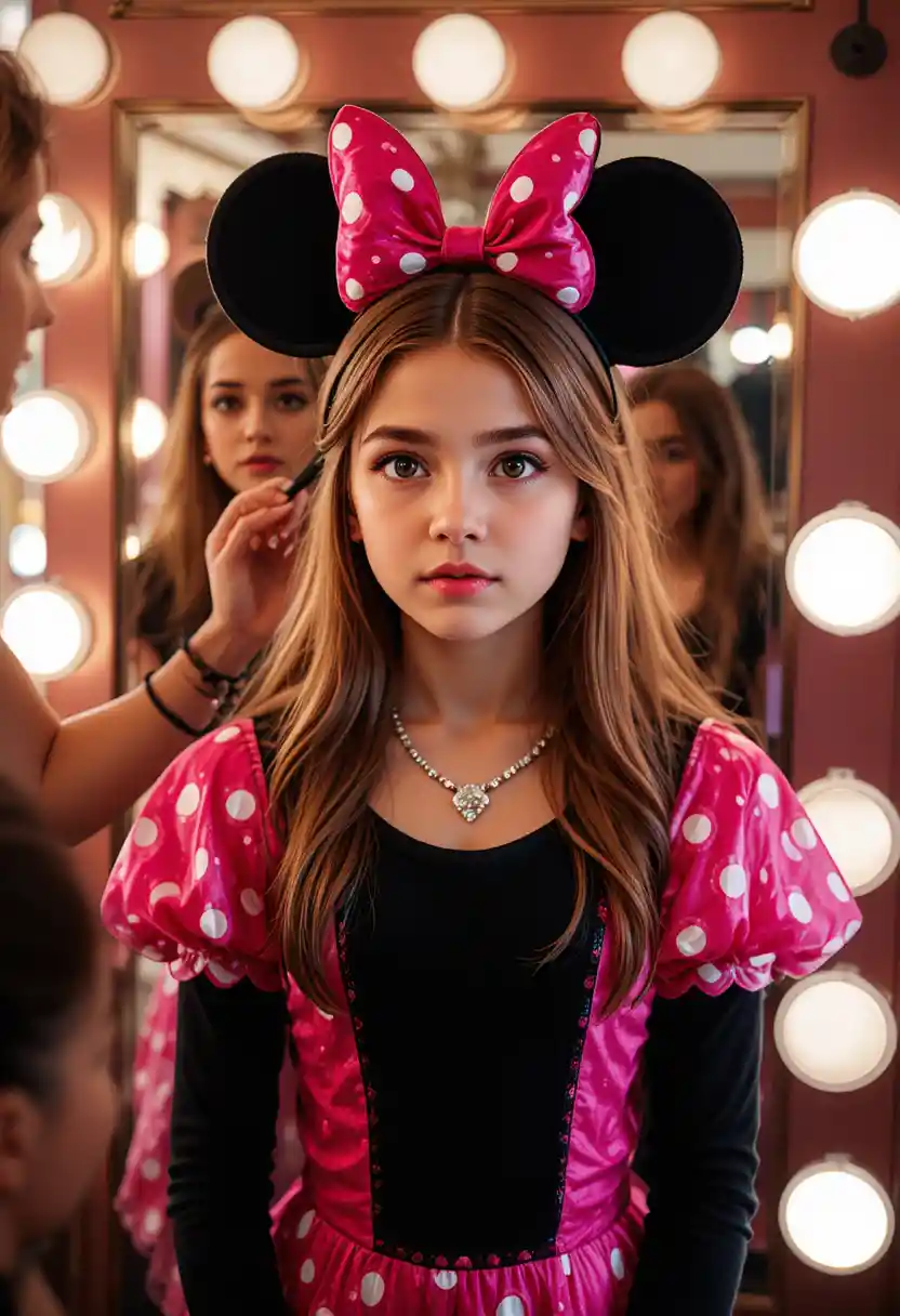 Young boy in Minnie dress in boutique dressing room