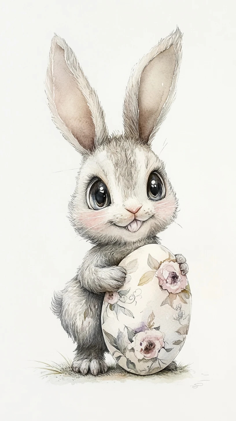 Coelho aquarelado dos sonhos com ovo de Páscoa em fundo branco