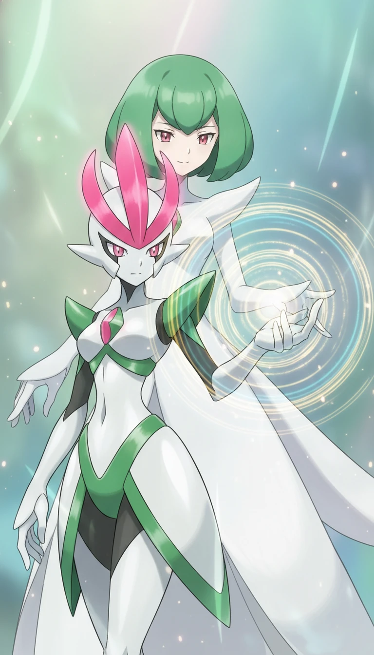 Graceful anime duo sharing a magical psychic connection