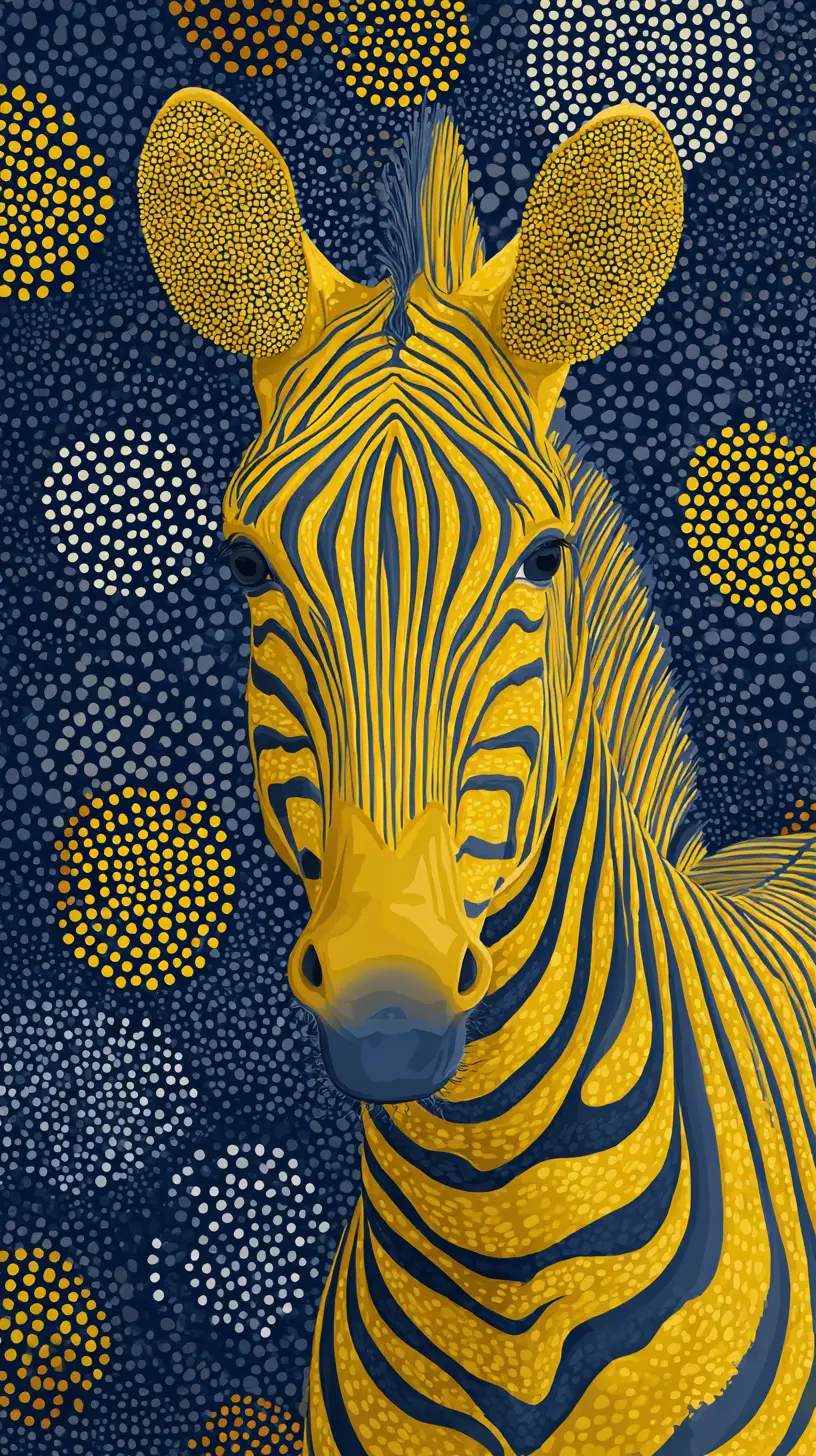 Stilisierter gelber Zebra auf gepunktetem blauem abstraktem Hintergrund