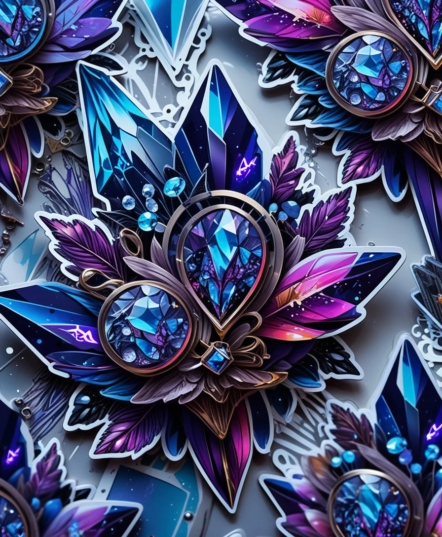 Planche d’autocollants cristaux colorés au glow néon fantastique
