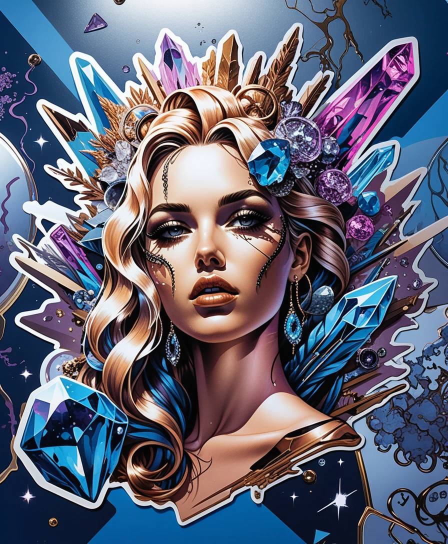Planche d’autocollants de cristaux colorés avec illustration fantasy néon
