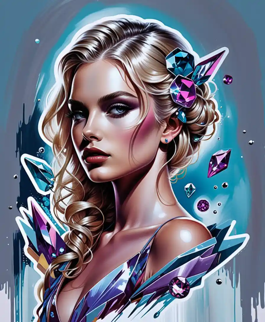 Illustrazione di foglio di adesivi con cristalli colorati su sfondo bianco
