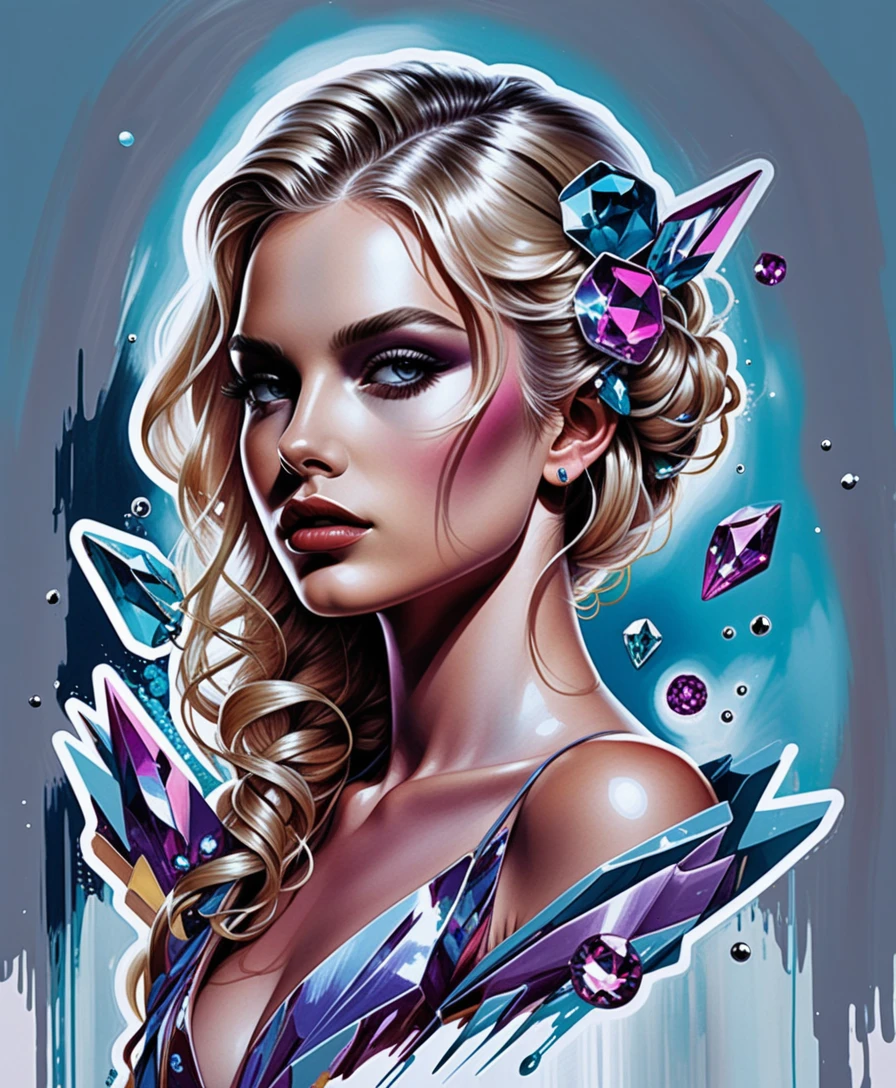 Illustrazione di foglio di adesivi con cristalli colorati su sfondo bianco