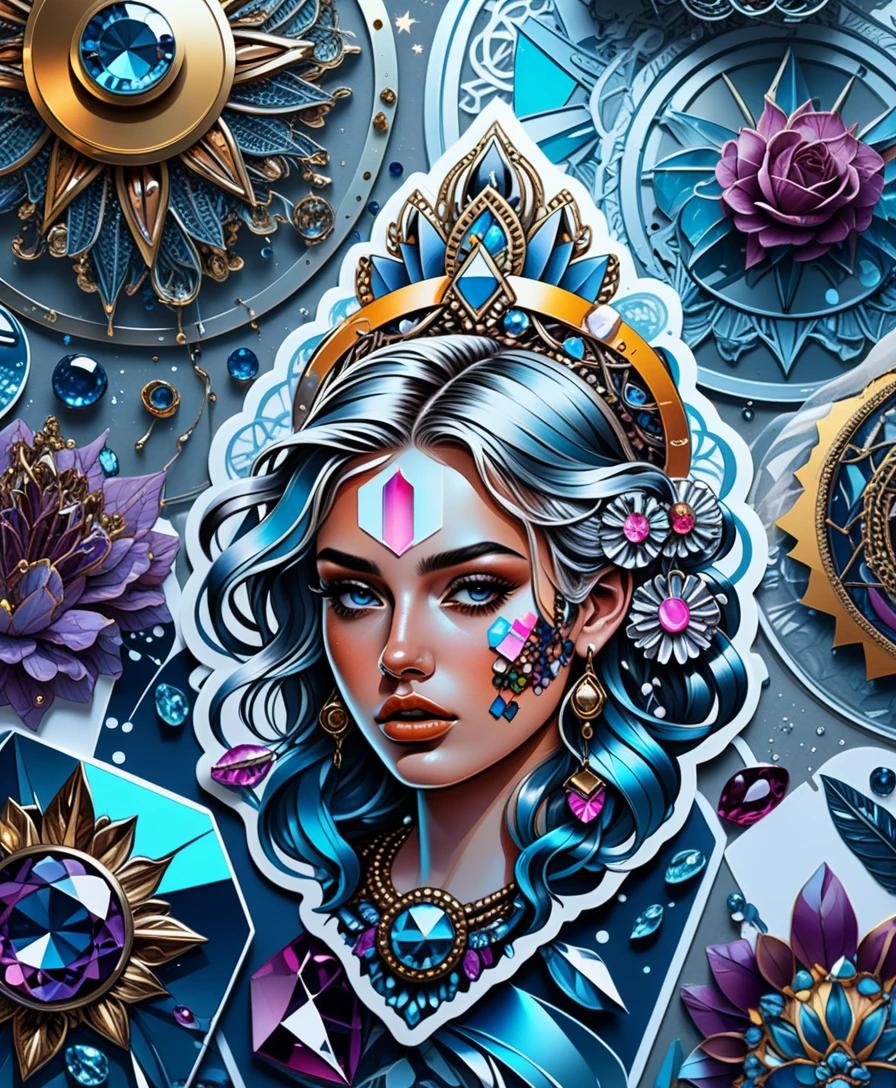 Illustration colorée de cristaux sur planche d’autocollants tattoo flash