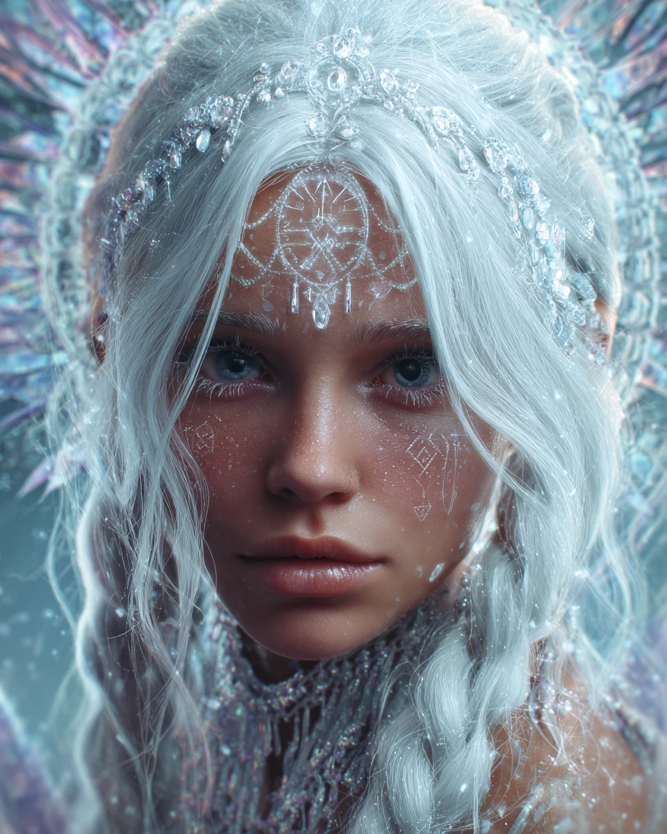 Mystical Alien Woman Portrait With Runes And Cosmic Jewels