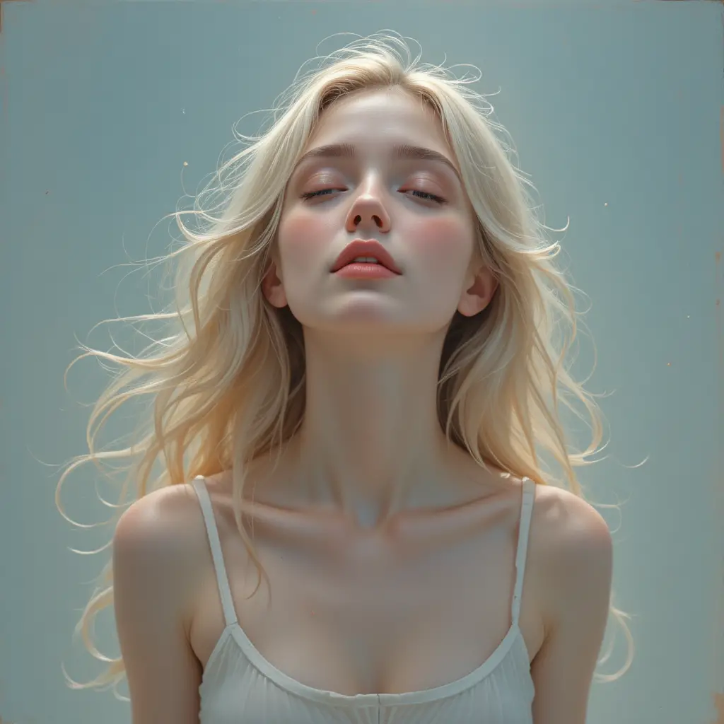 Serene young woman with closed eyes in soft pastel painting