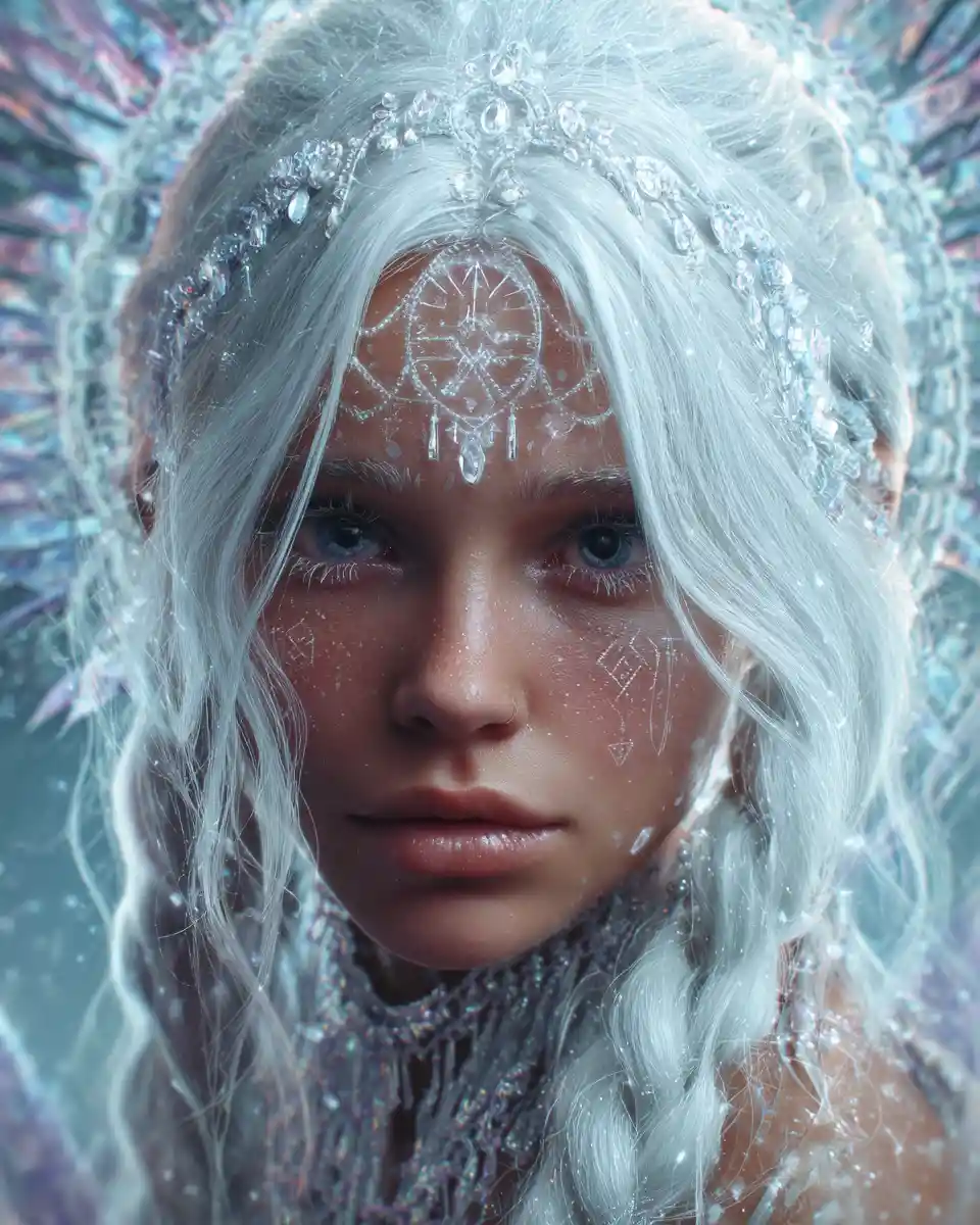 Mystical Alien Woman Portrait With Runes And Cosmic Jewels