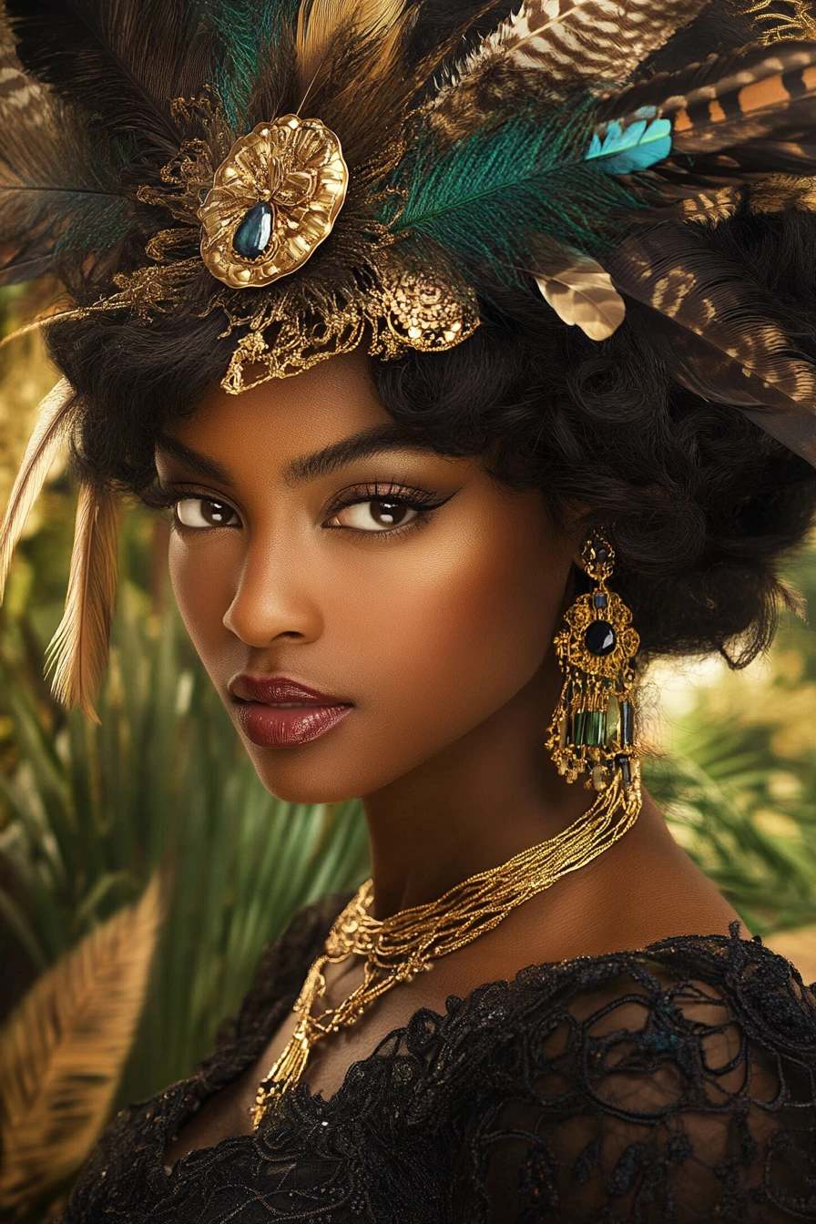 Mythical copper skinned beings in an African savanna