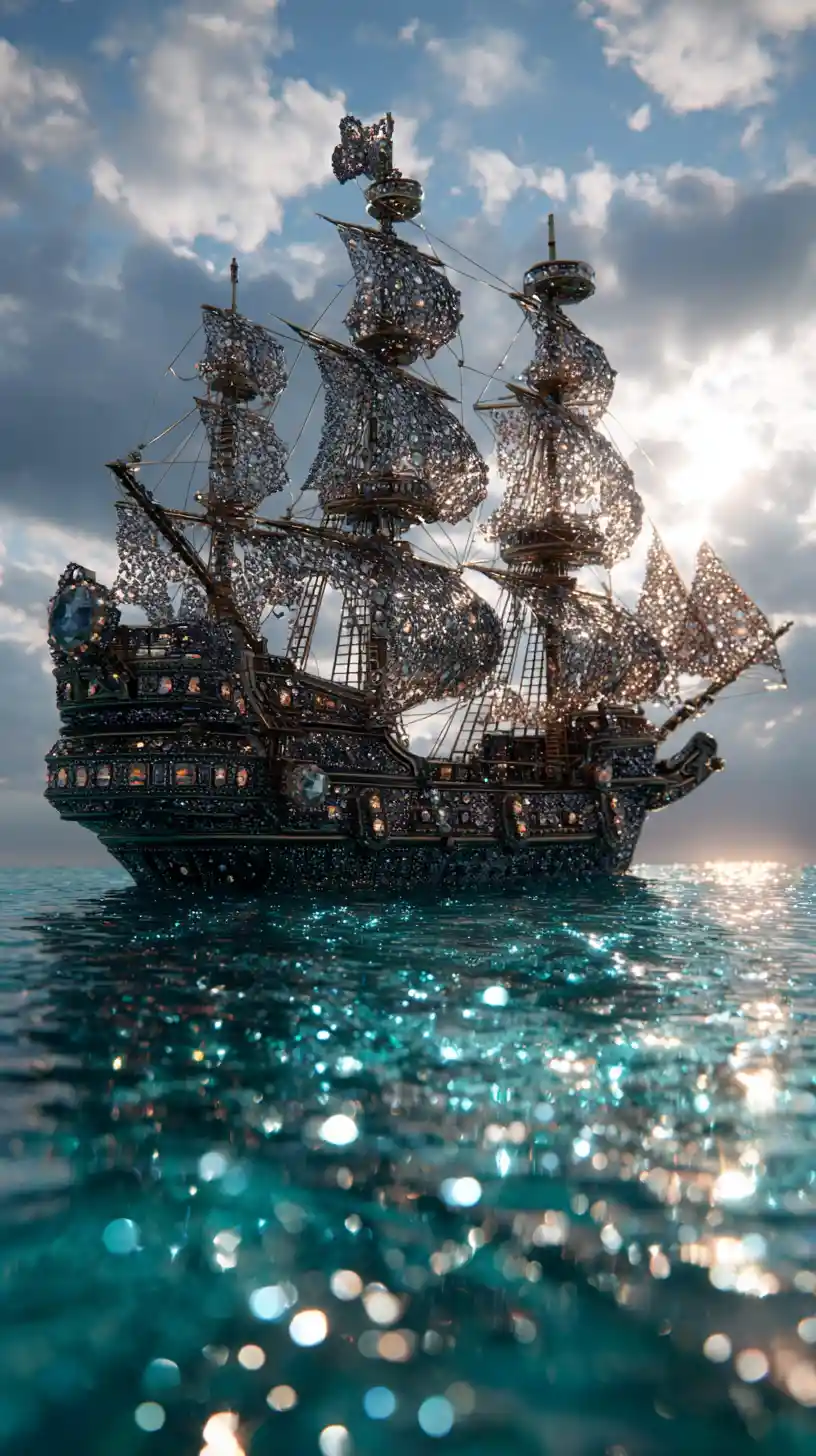 在碧綠海面航行的魔幻鑽石海盜船
