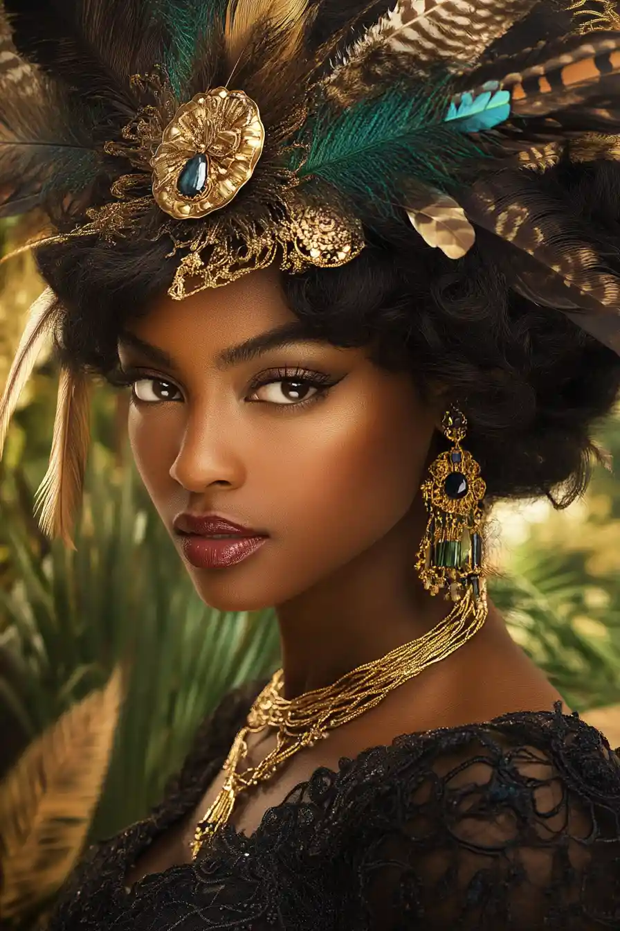 Mythical copper skinned beings in an African savanna