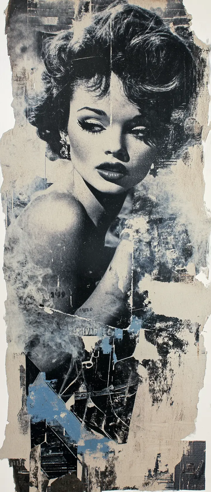 Retrato monocromático fragmentado de uma mulher com corte bob