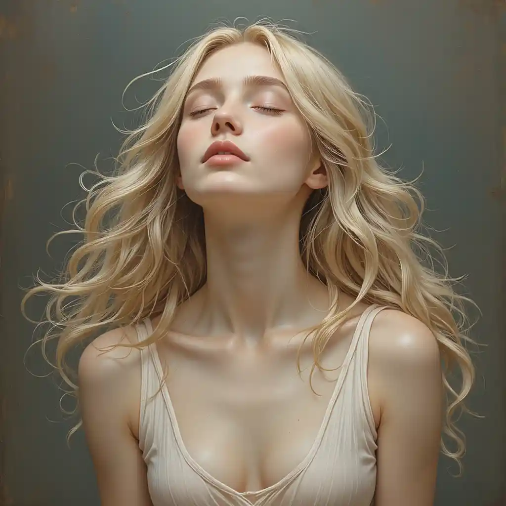 Serene young woman with closed eyes in soft pastel painting