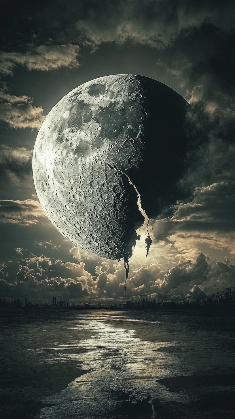 Lune fissurée brillant dans une sombre silhouette humaine