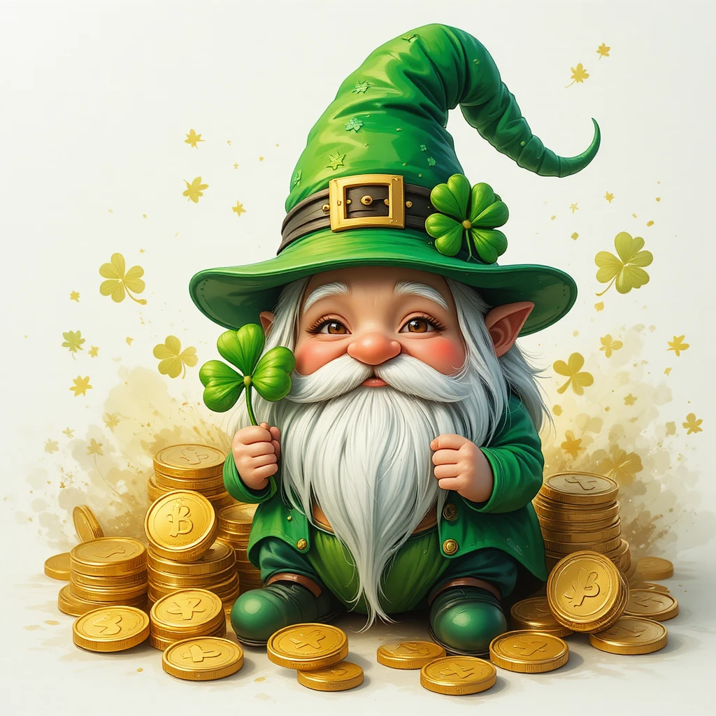 Adorable lutin de la Saint-Patrick avec trèfle et pièces d’or
