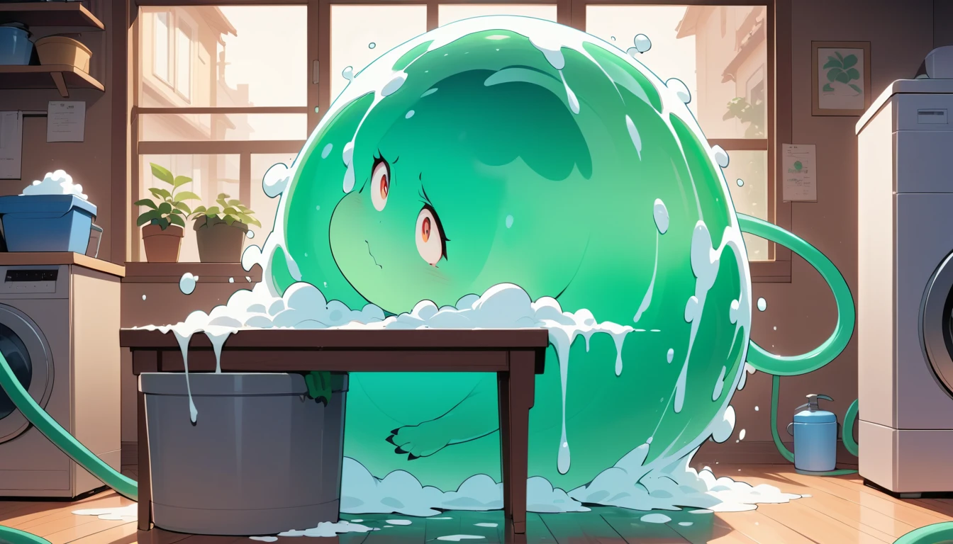 Bioluminescent creature overflowing from balcony washing machine