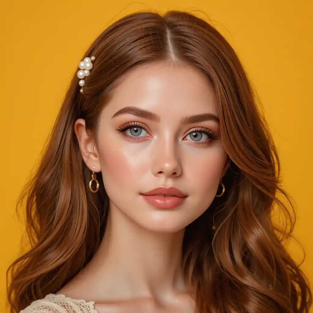 Elegant portrait of a young woman with auburn wavy hair
