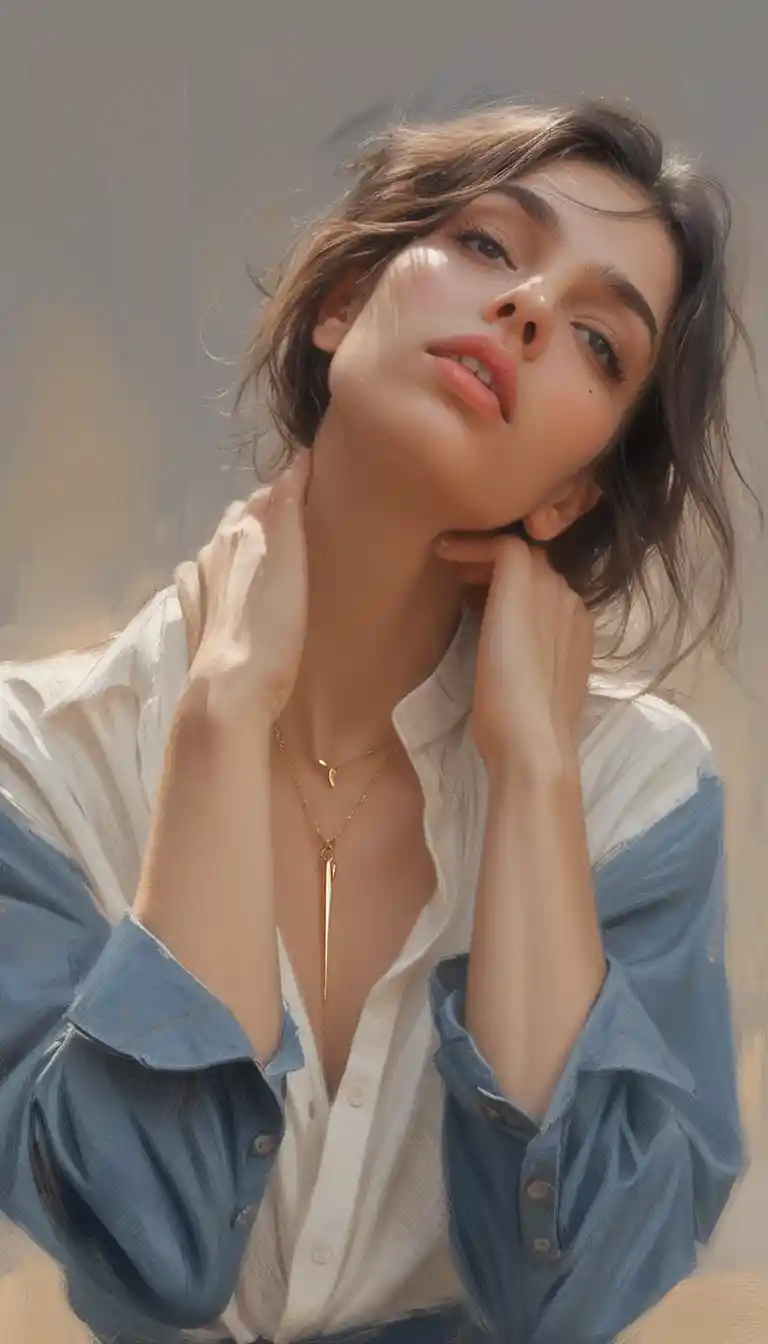 Portrait sensuel en buste d’une jeune femme en chemise en jean