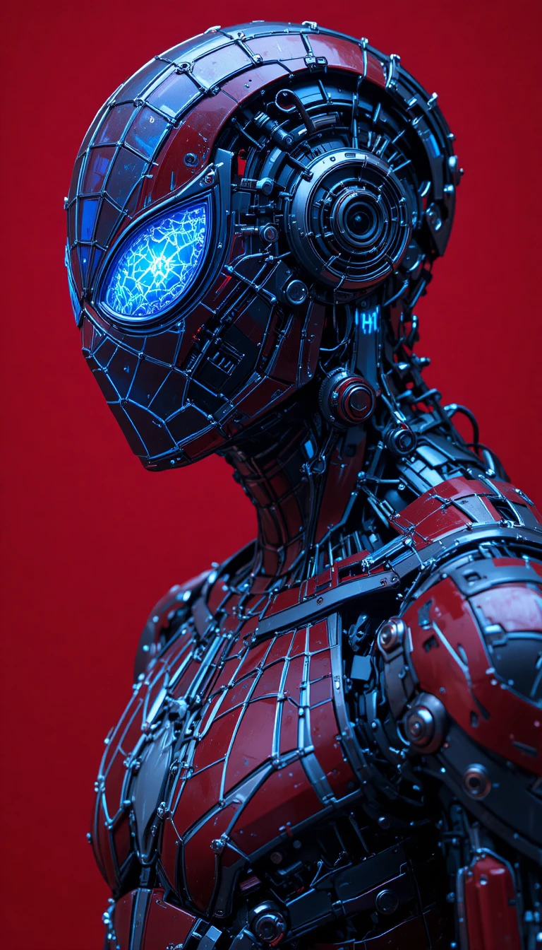 Ritratto di profilo laterale di supereroe ragno mecha cyberpunk