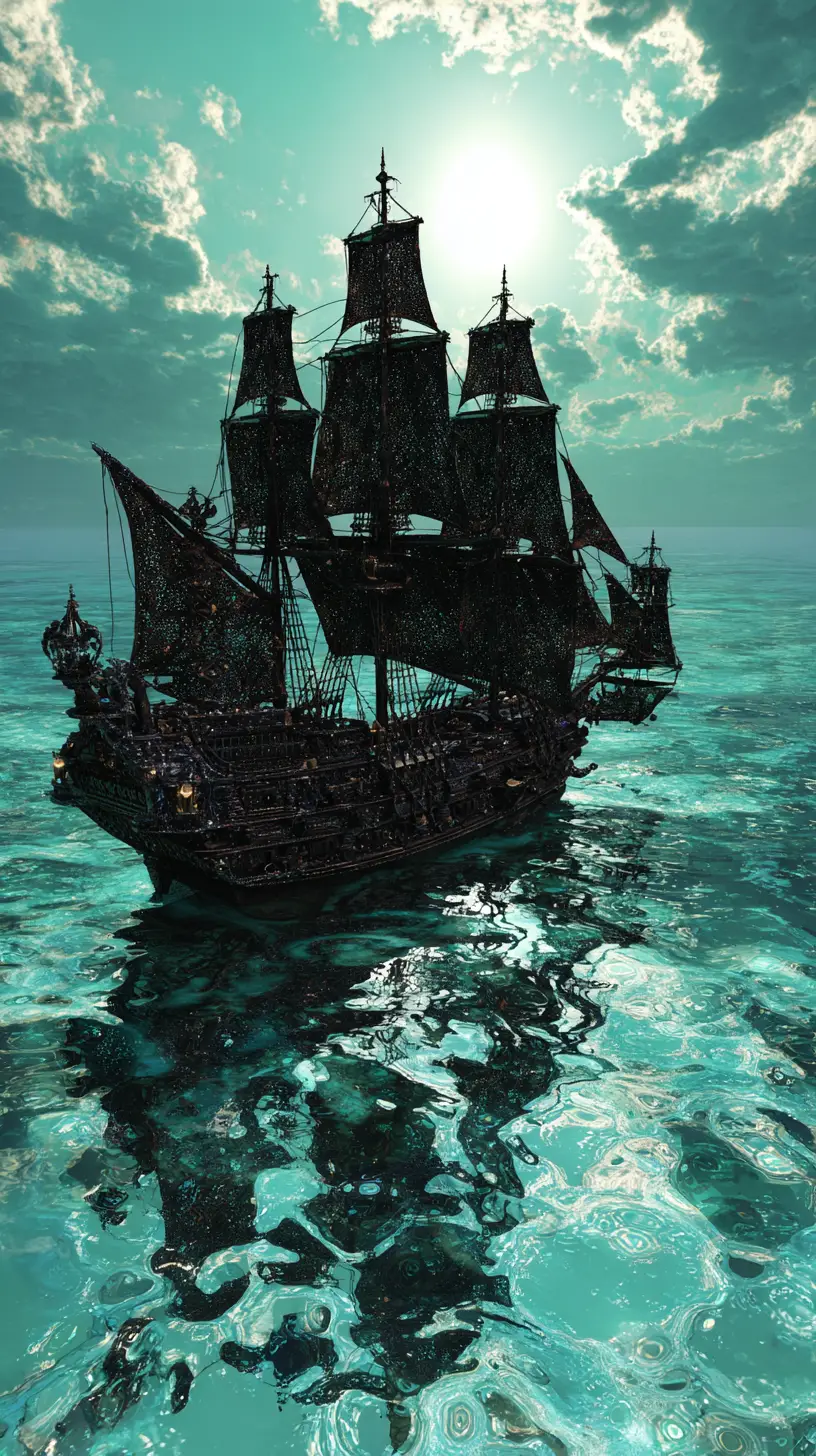 Nave Pirata di Diamante Incantata che Solca un Mare Turchese