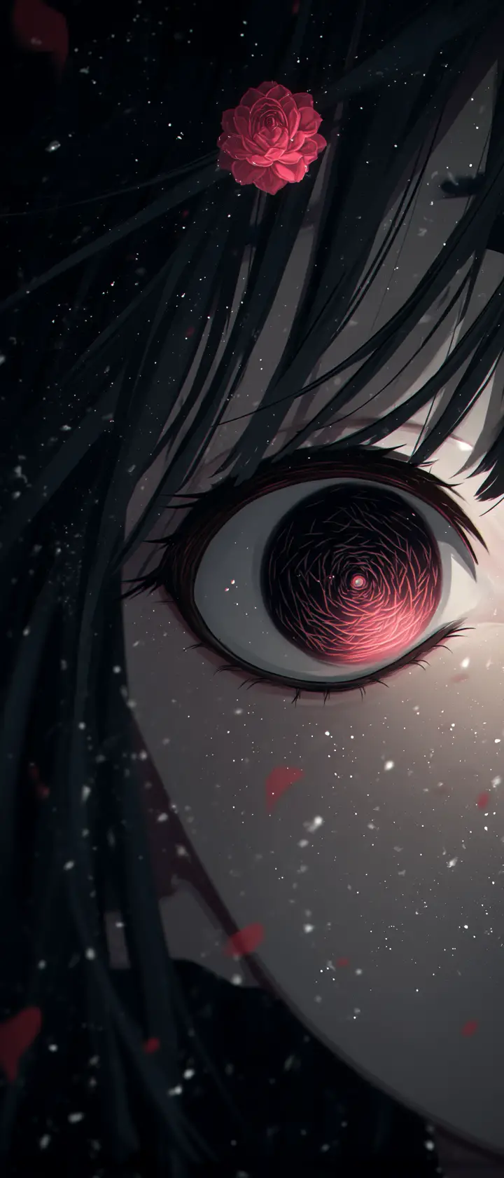 Anime-Mädchen in einer Leere voller beobachtender Augen