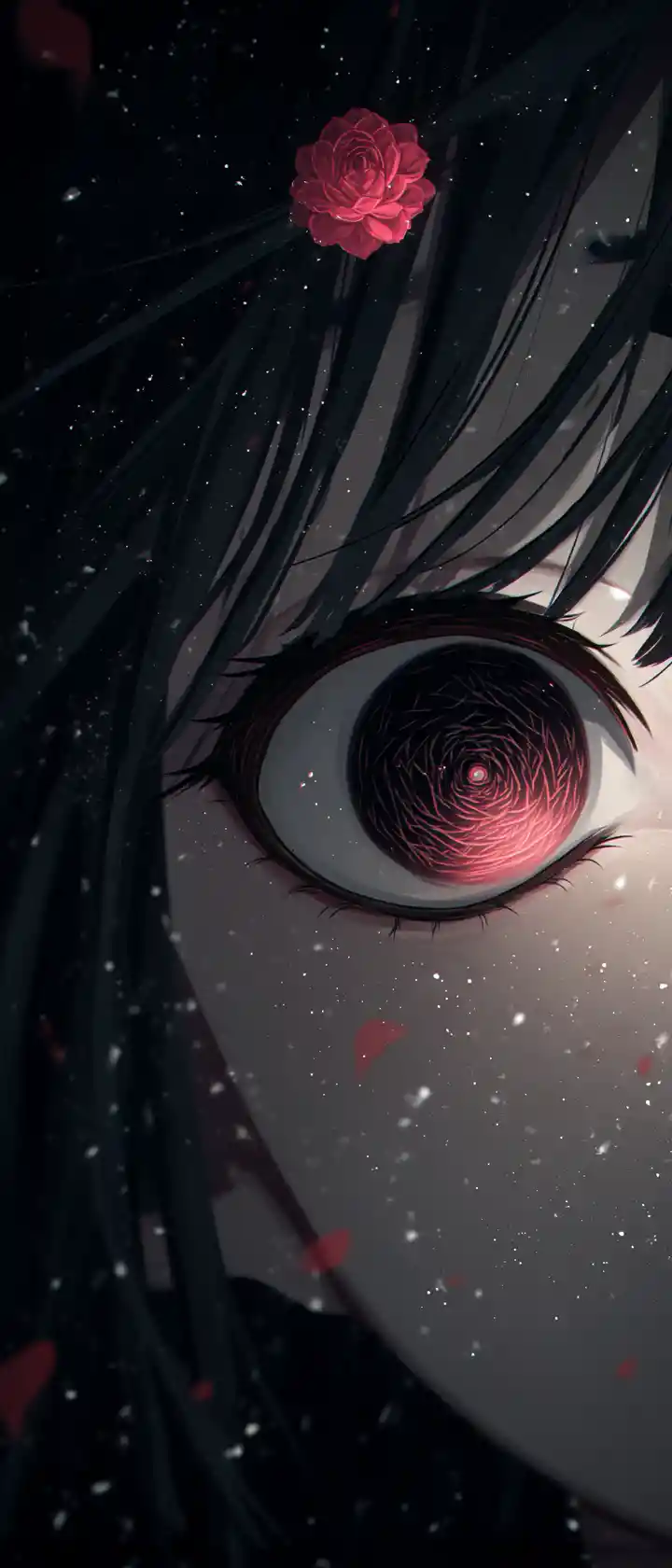 Anime girl floating in a void of watching eyes