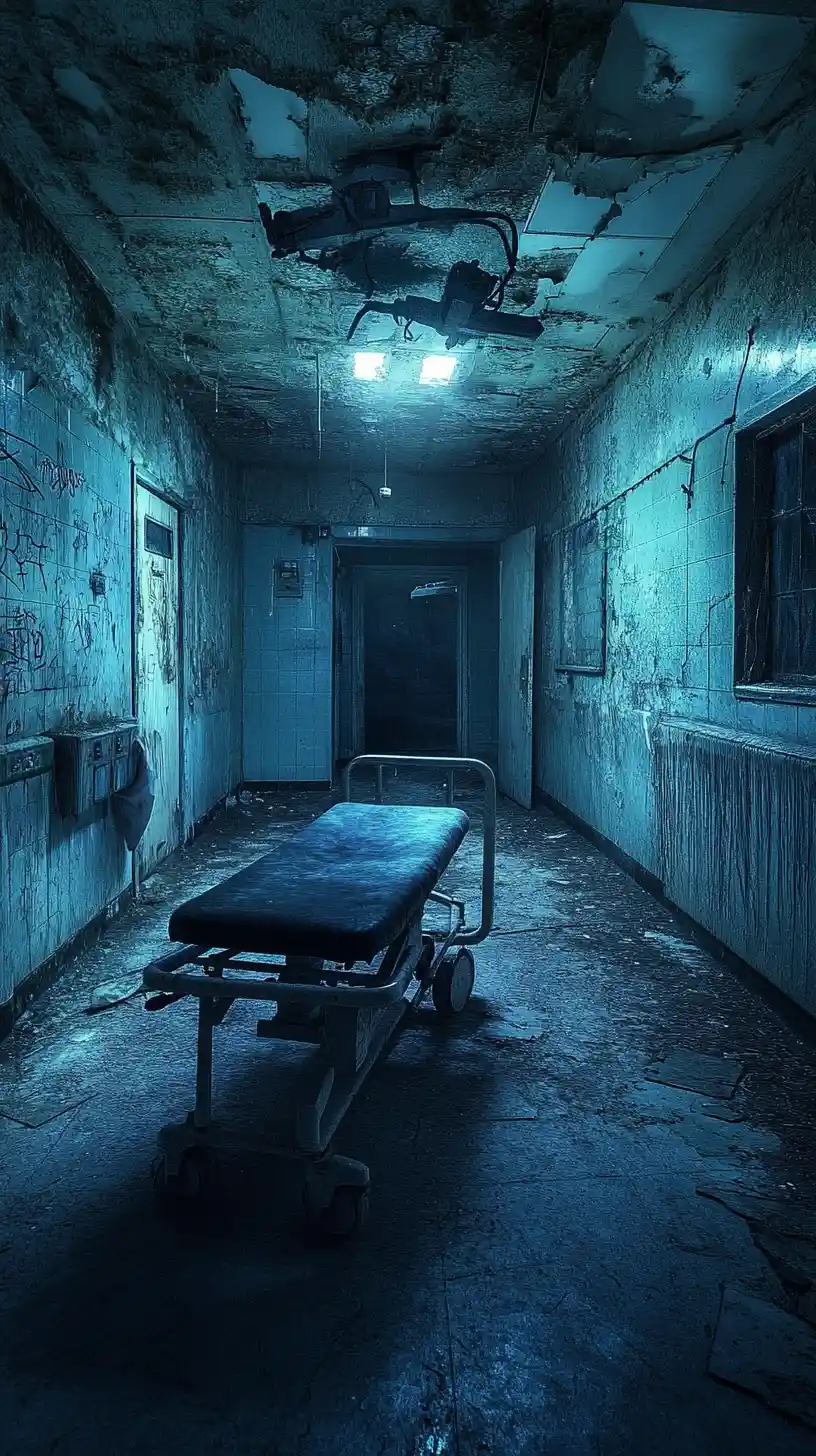 Fantasma em um corredor decadente de sanatório abandonado